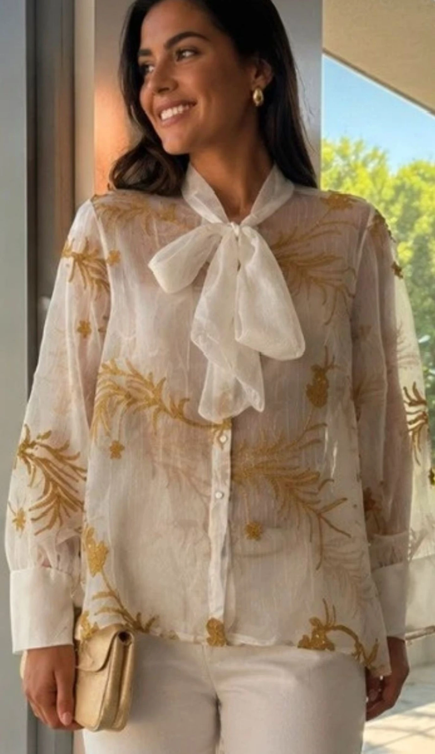 Stunning Pearl White and Golden Lily Rose Blouse